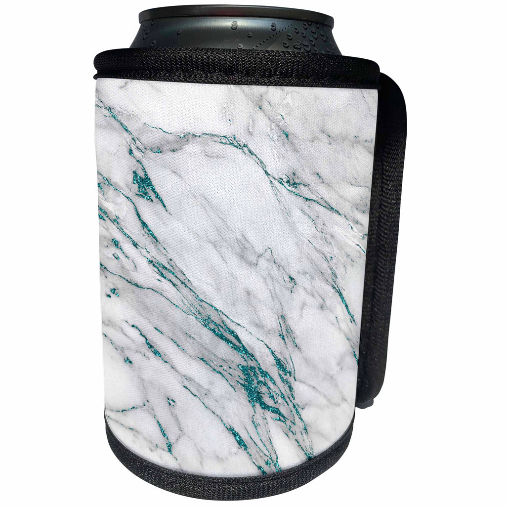 3dRose Uta Naumann Faux Glitter Pattern - Luxury Grey Aqua Teal Gem Stone Marble Glitter Metallic Faux Print - Can Cooler Bottle Wrap (cc_268837)
