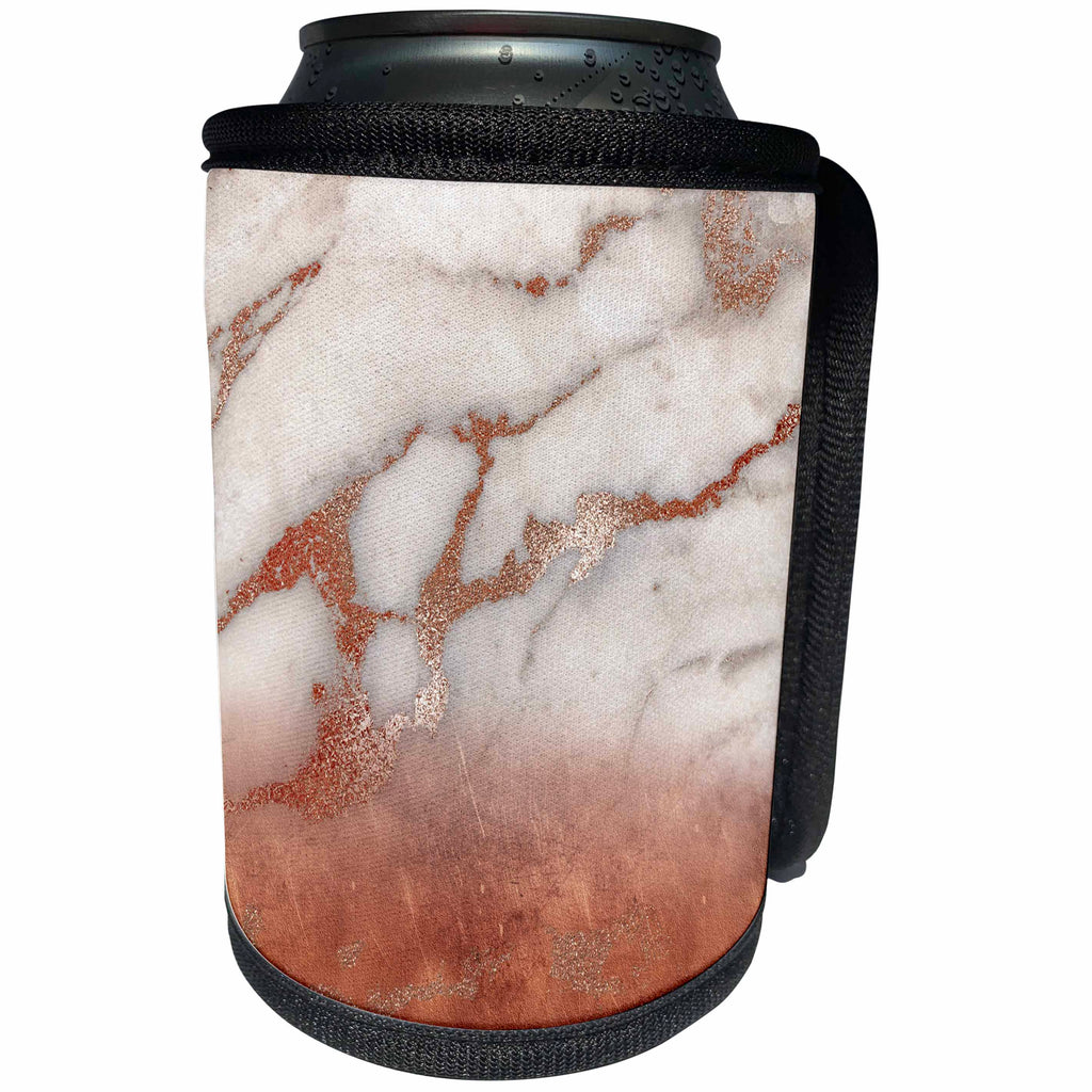 3dRose Uta Naumann Faux Glitter Pattern - Luxury Grey Copper Ombre Gem Stone Marble Glitter Metallic Faux Print - Can Cooler Bottle Wrap (cc_268839)