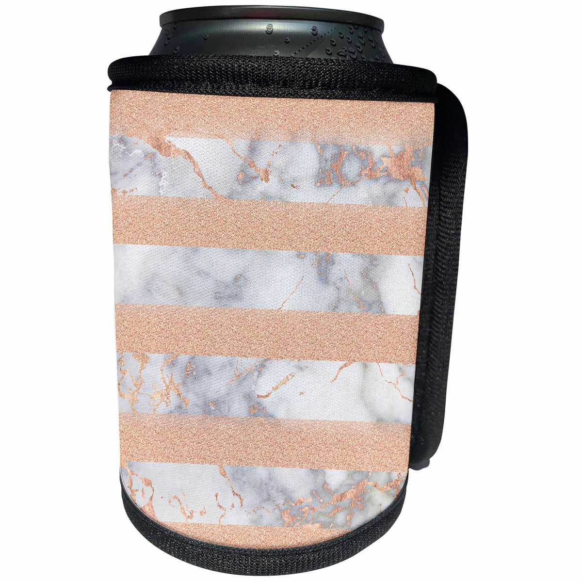 3dRose Uta Naumann Faux Glitter Pattern - Luxury Grey Copper Glitter Stripes Stone Marble Metallic Faux Print - Can Cooler Bottle Wrap (cc_268843)