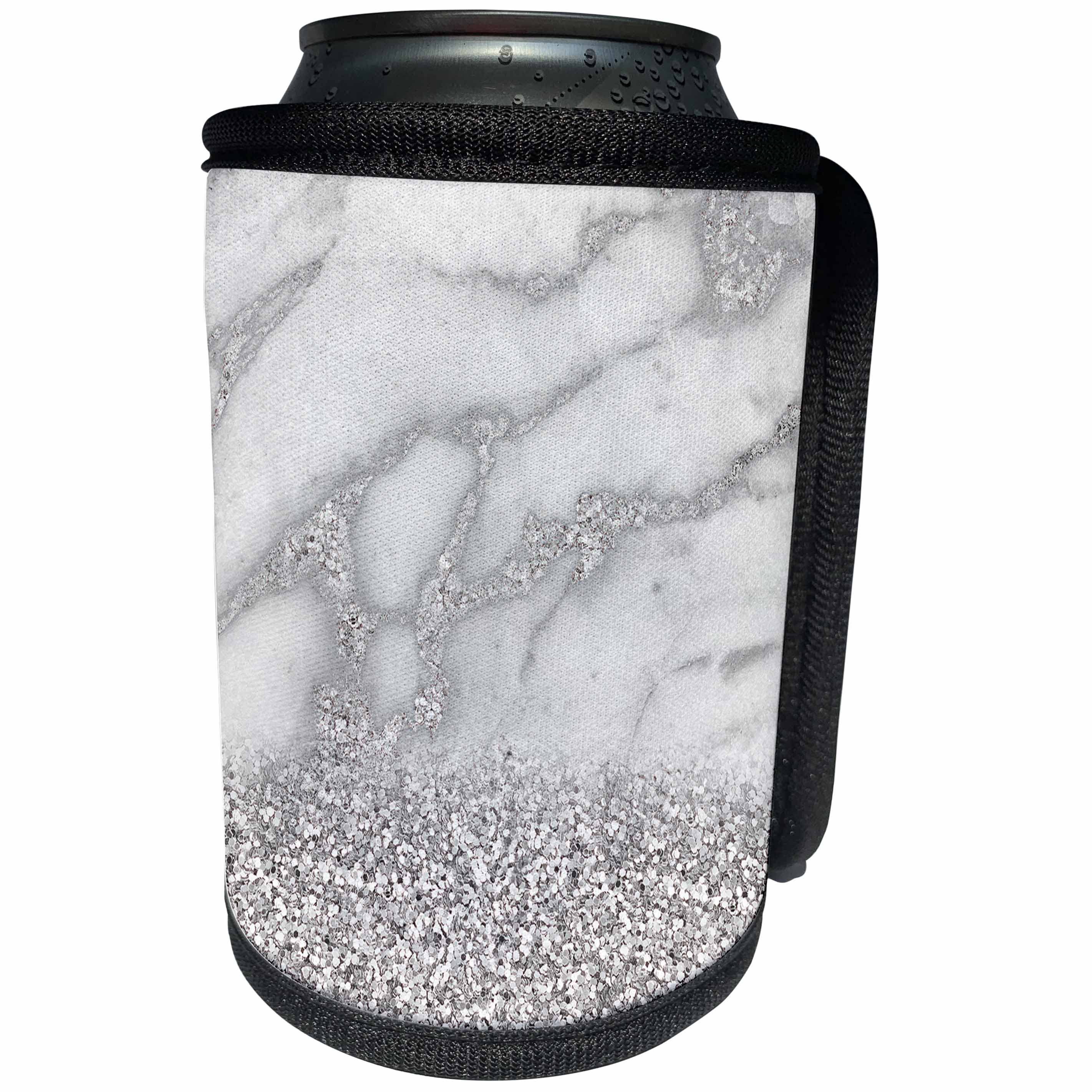 3dRose Uta Naumann Faux Glitter Pattern - Luxury Grey Silver Gem Stone Marble Glitter Metallic Faux Print - Can Cooler Bottle Wrap (cc_268850)