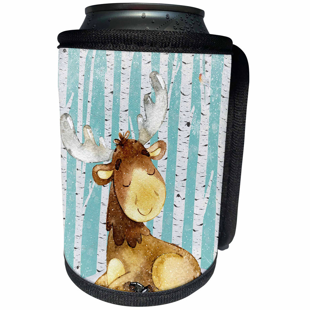 3dRose Uta Naumann Watercolor Illustration Animal - Woodland Friends-In Snowy Winter Forest-Watercolor Illustration-Deer - Can Cooler Bottle Wrap (cc_268878)