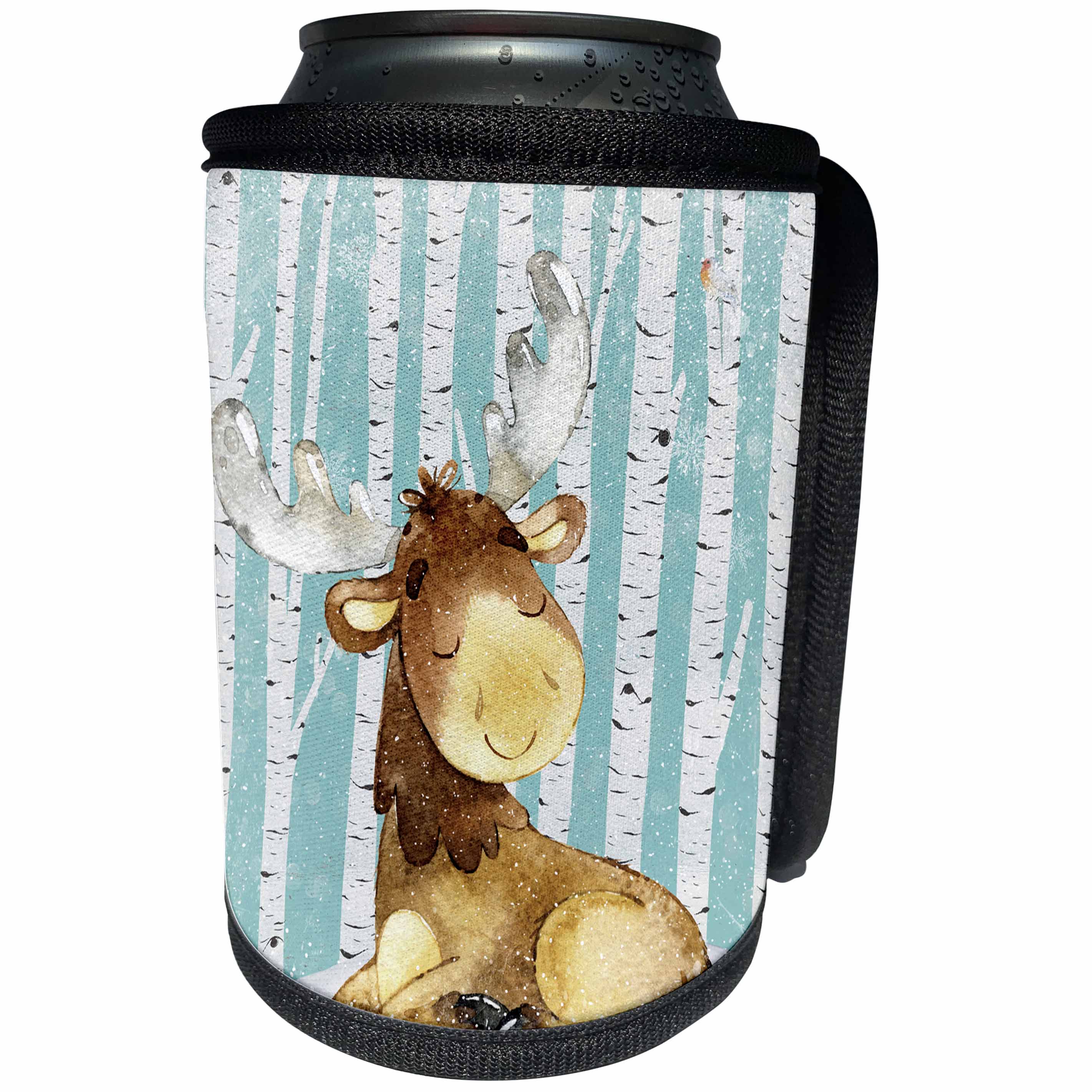 3dRose Uta Naumann Watercolor Illustration Animal - Woodland Friends-In Snowy Winter Forest-Watercolor Illustration-Deer - Can Cooler Bottle Wrap (cc_268878)