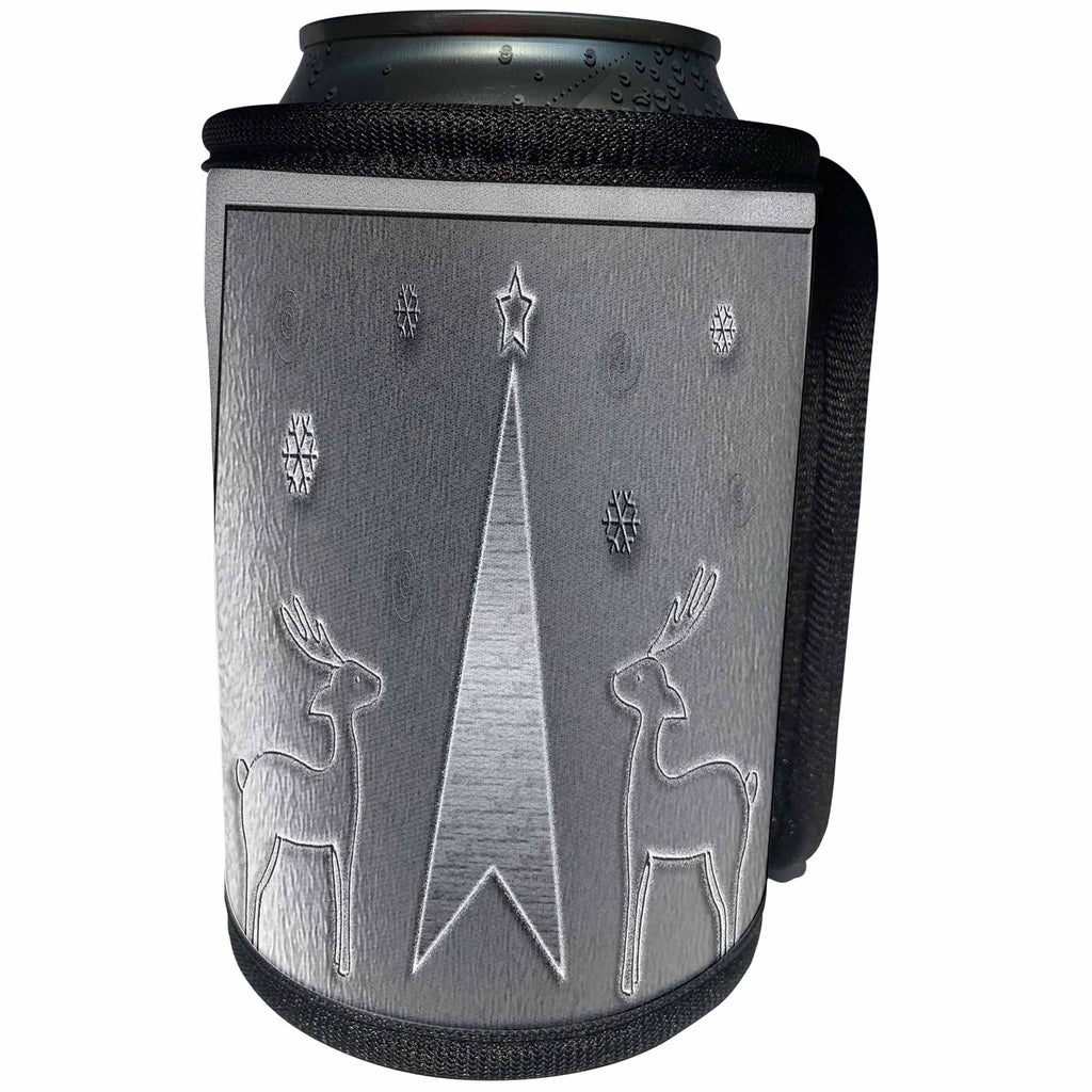3dRose Beverly Turner Christmas Design - Reindeer on Silver - Can Cooler Bottle Wrap (cc_26890)