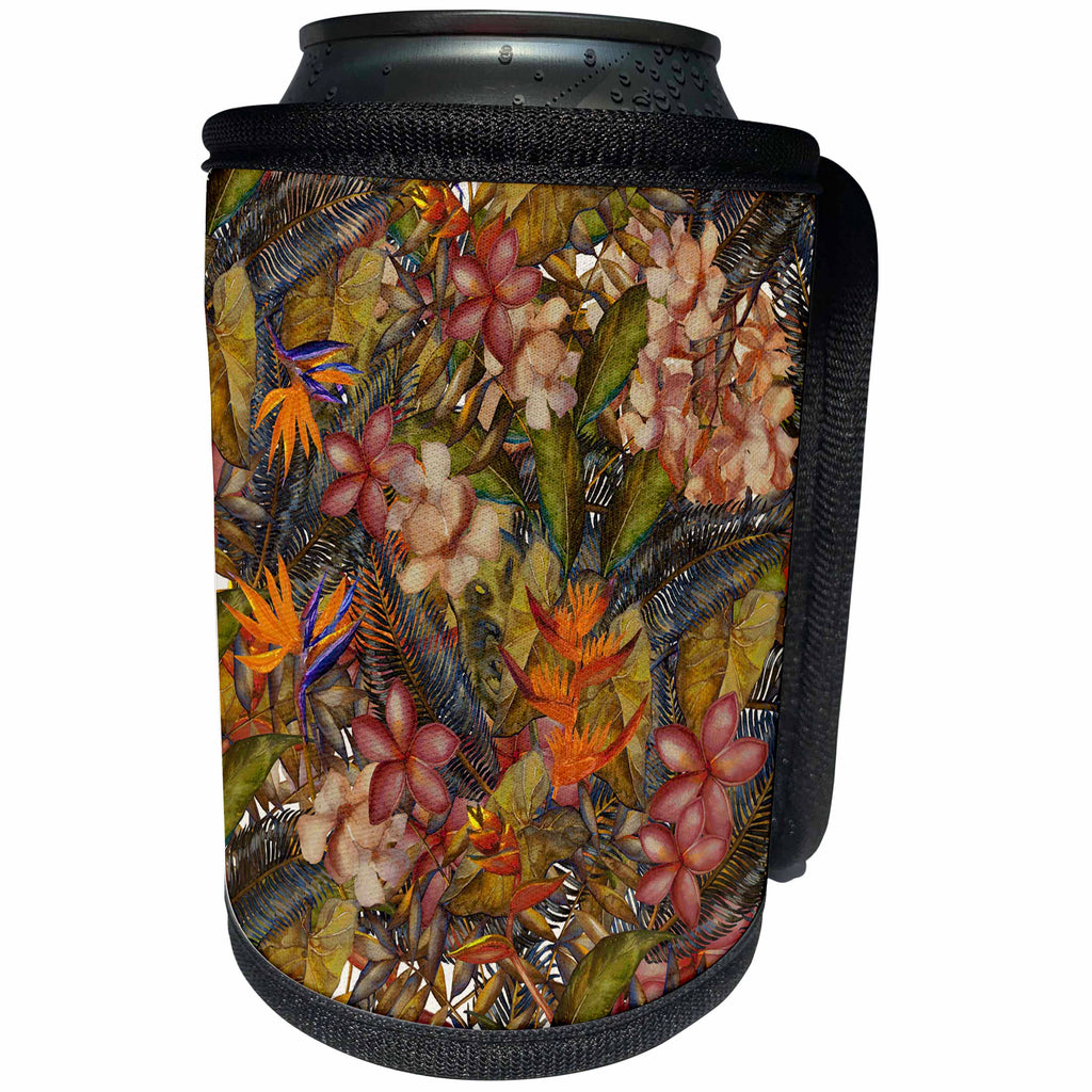 3dRose Uta Naumann Pattern - Aloha Copper Hibiscus Flower Jungle Tropical Floral Hawaii Pattern - Can Cooler Bottle Wrap (cc_268908)