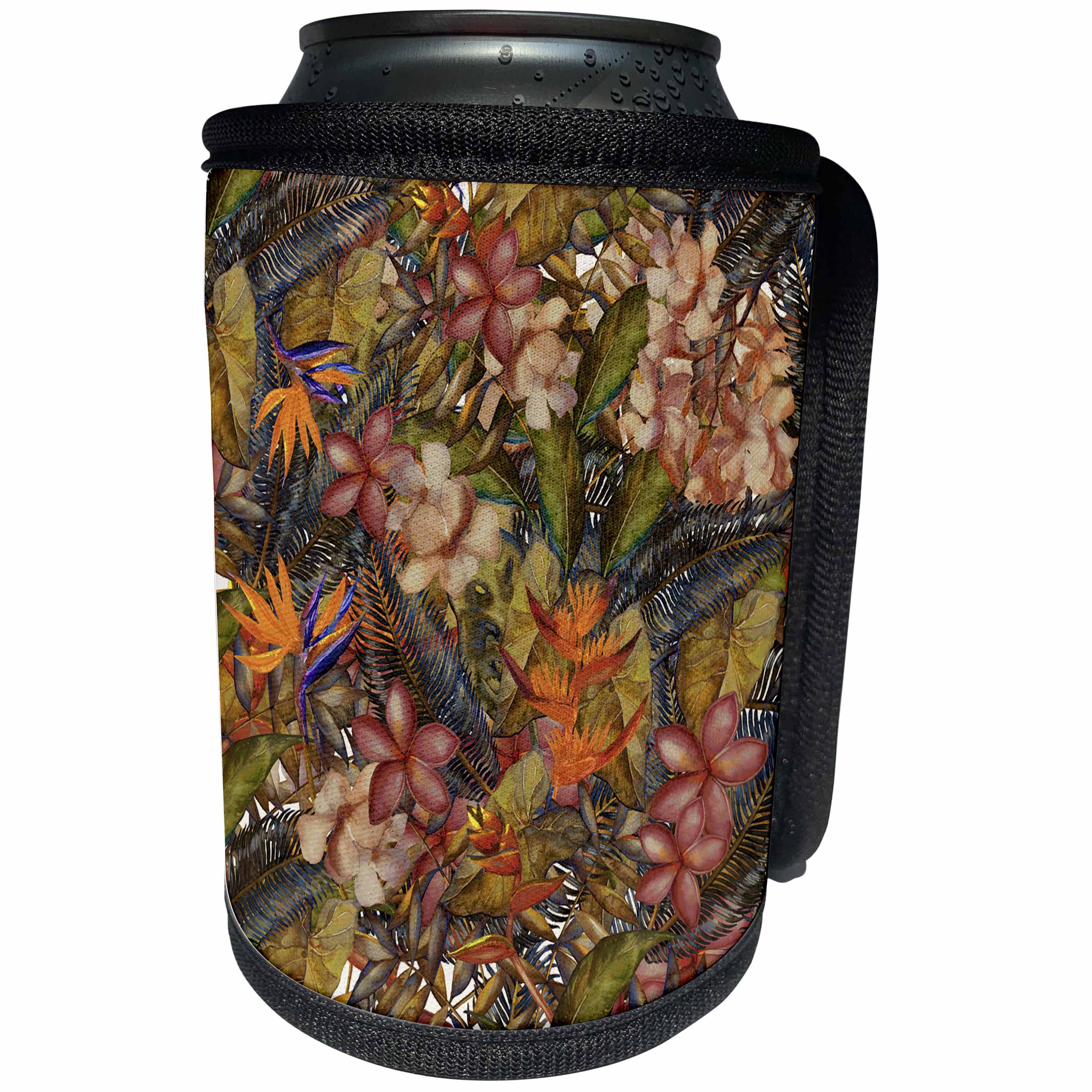 3dRose Uta Naumann Pattern - Aloha Copper Hibiscus Flower Jungle Tropical Floral Hawaii Pattern - Can Cooler Bottle Wrap (cc_268908)