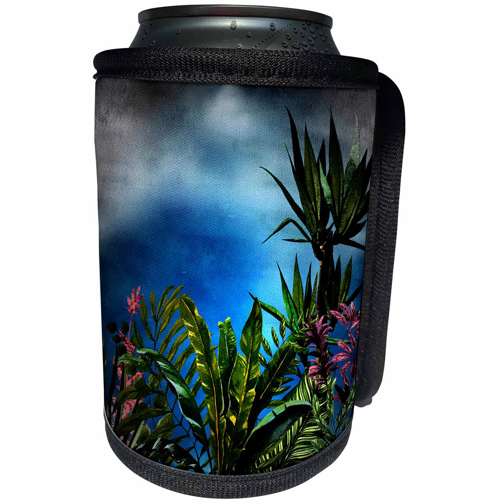 3dRose Uta Naumann Watercolor Illustration - Aloha Dark Flower Jungle Tropical Floral Hawaii Illustration - Can Cooler Bottle Wrap (cc_268909)