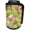 3dRose Uta Naumann Pattern - Aloha Pink Flamingo Bird Flower Jungle Tropical Floral Hawaii Pattern - Can Cooler Bottle Wrap (cc_268910)