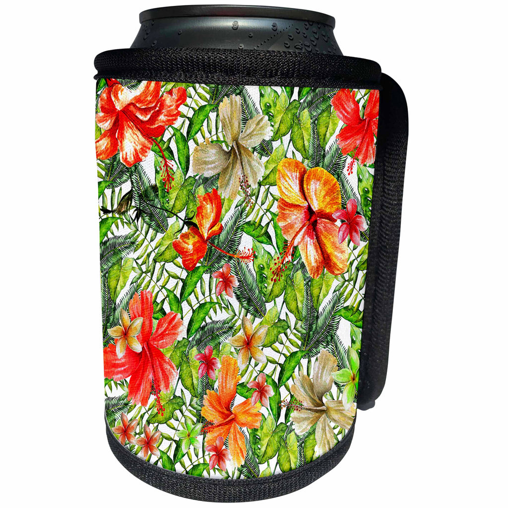 3dRose Uta Naumann Pattern - Aloha Fresh Hibiscus Flower Jungle Tropical Floral Hawaii Pattern - Can Cooler Bottle Wrap (cc_268912)
