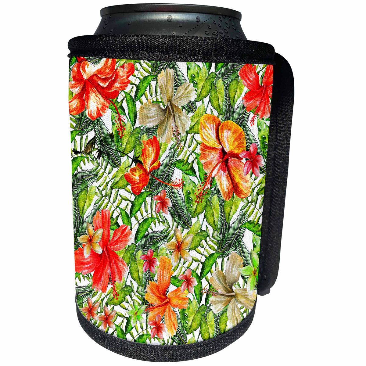 3dRose Uta Naumann Pattern - Aloha Fresh Hibiscus Flower Jungle Tropical Floral Hawaii Pattern - Can Cooler Bottle Wrap (cc_268912)