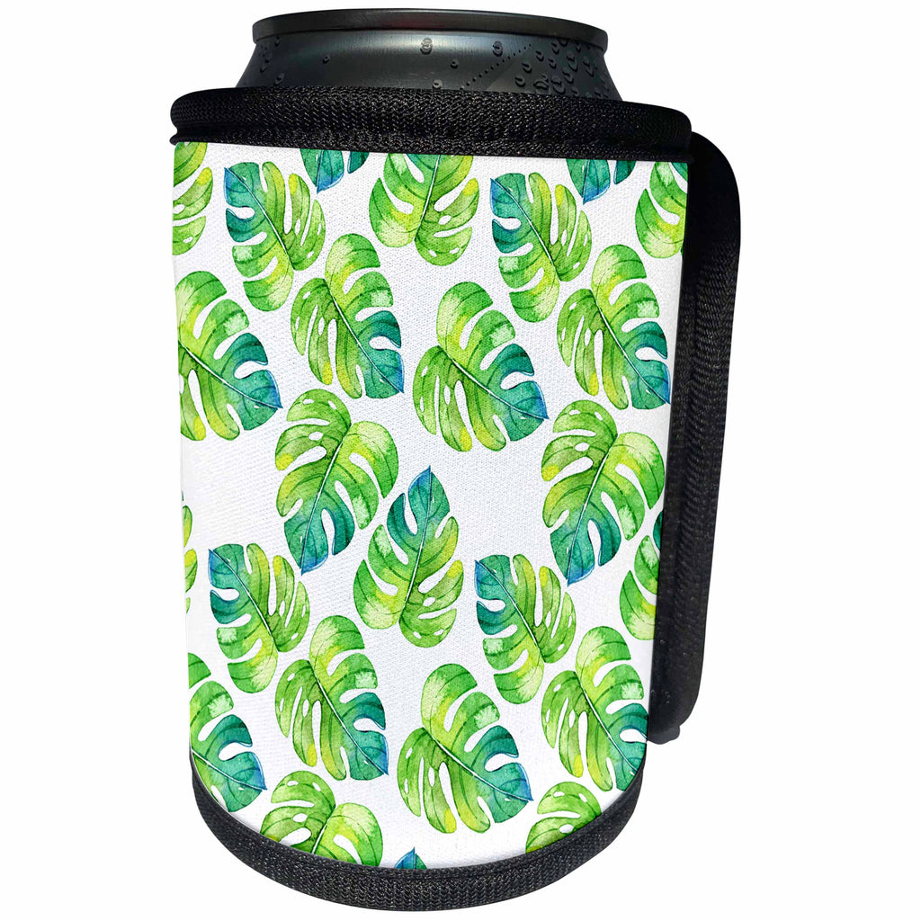 3dRose Uta Naumann Pattern - Aloha Monstera Foliage Leaves Jungle Tropical Hawaii Pattern - Can Cooler Bottle Wrap (cc_268914)