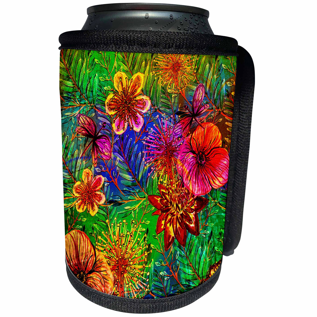 3dRose Uta Naumann Pattern - Aloha Abstract Hot Flower Jungle Tropical Floral Hawaii Pattern - Can Cooler Bottle Wrap (cc_268916)
