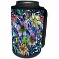 3dRose Uta Naumann Pattern - Aloha Cool Blue Hibiscus Flower Jungle Tropical Floral Hawaii Pattern - Can Cooler Bottle Wrap (cc_268917)