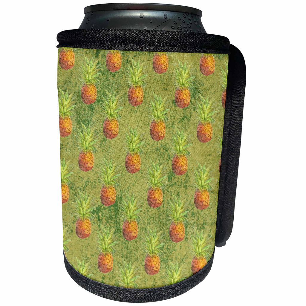 3dRose Uta Naumann Pattern - Aloha Green Vintage Pineapple Fruit Jungle Tropical Hawaii Pattern - Can Cooler Bottle Wrap (cc_268925)