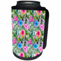 3dRose Uta Naumann Pattern - Aloha Foliage Leaves Hibiscus Flower Jungle Tropical Hawaii Pattern - Can Cooler Bottle Wrap (cc_268926)