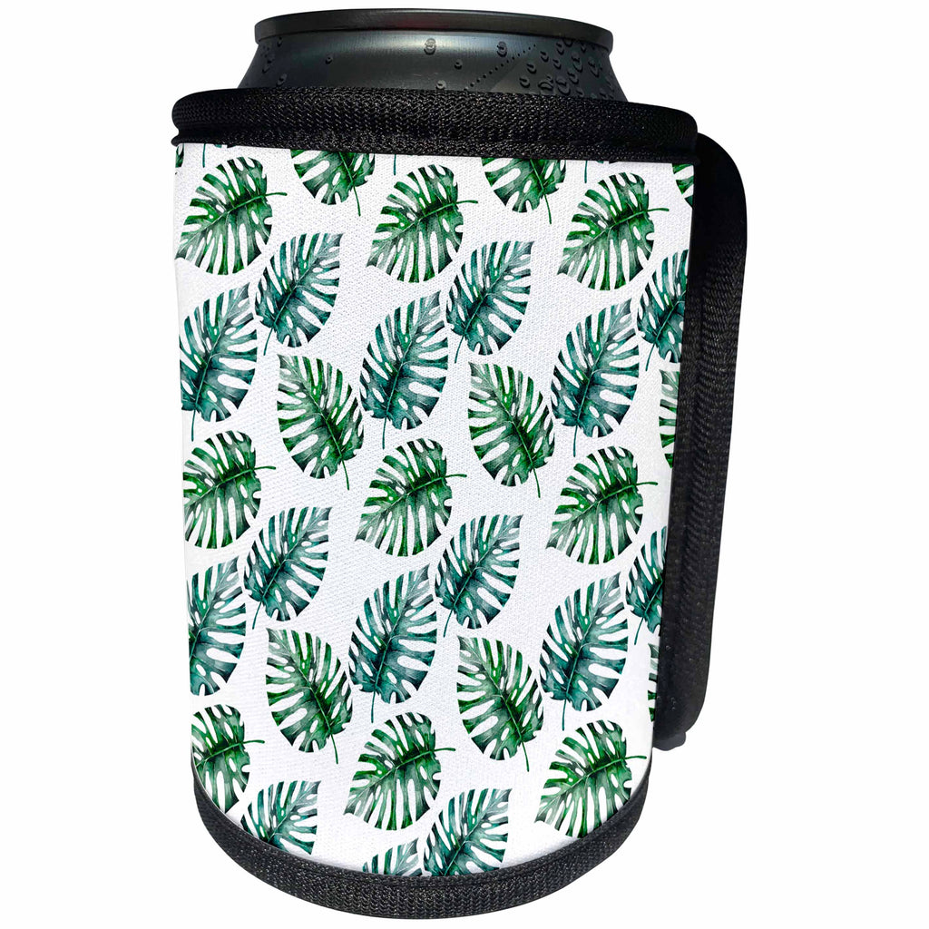 3dRose Uta Naumann Pattern - Aloha Foliage Leaves Monstera Jungle Tropical Hawaii Pattern - Can Cooler Bottle Wrap (cc_268928)