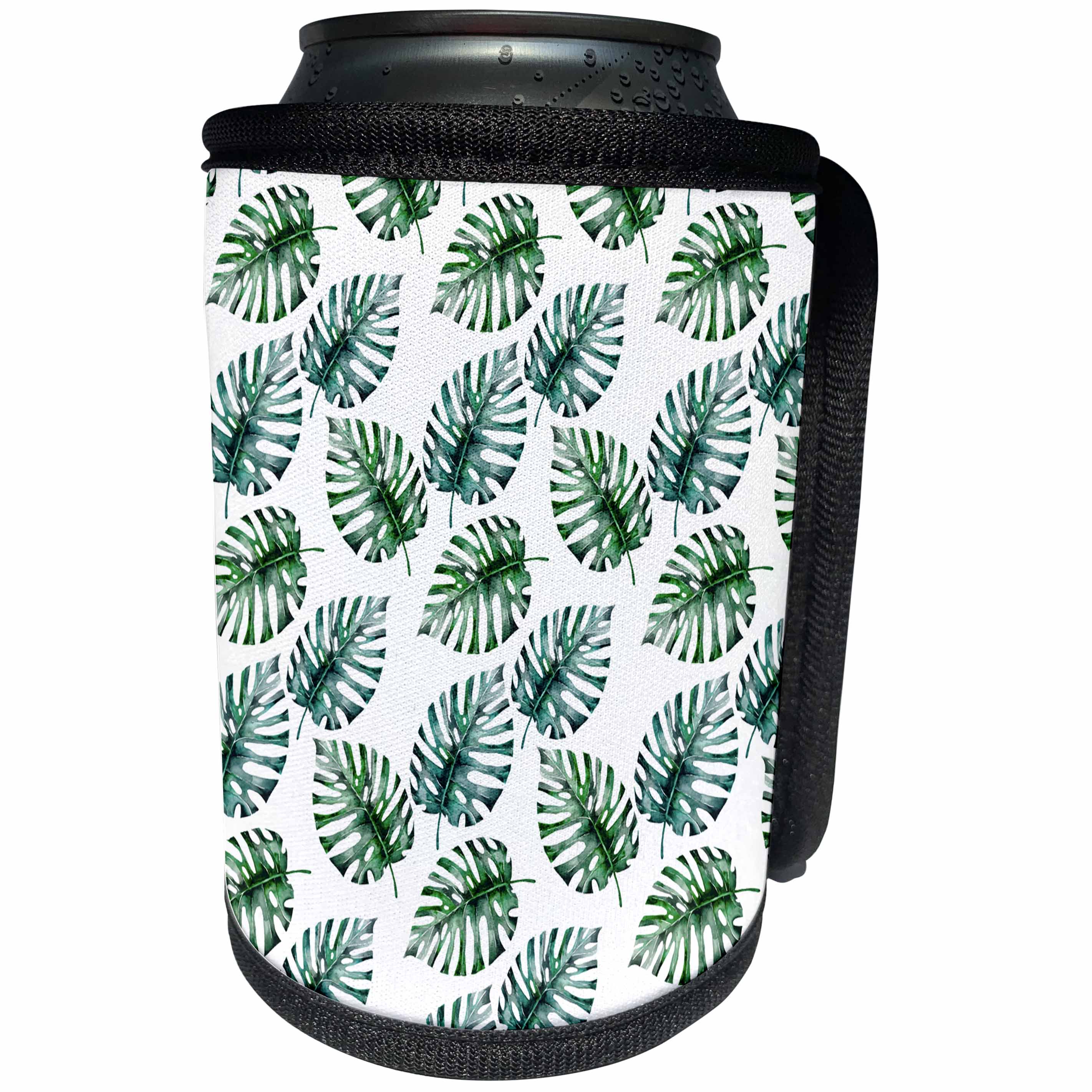 3dRose Uta Naumann Pattern - Aloha Foliage Leaves Monstera Jungle Tropical Hawaii Pattern - Can Cooler Bottle Wrap (cc_268928)