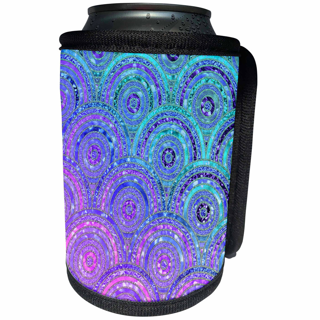 3dRose Uta Naumann Faux Glitter Pattern - Trendy Teal Purple Feminine Faux Glitter Dot Circle Pattern - Can Cooler Bottle Wrap (cc_268936)