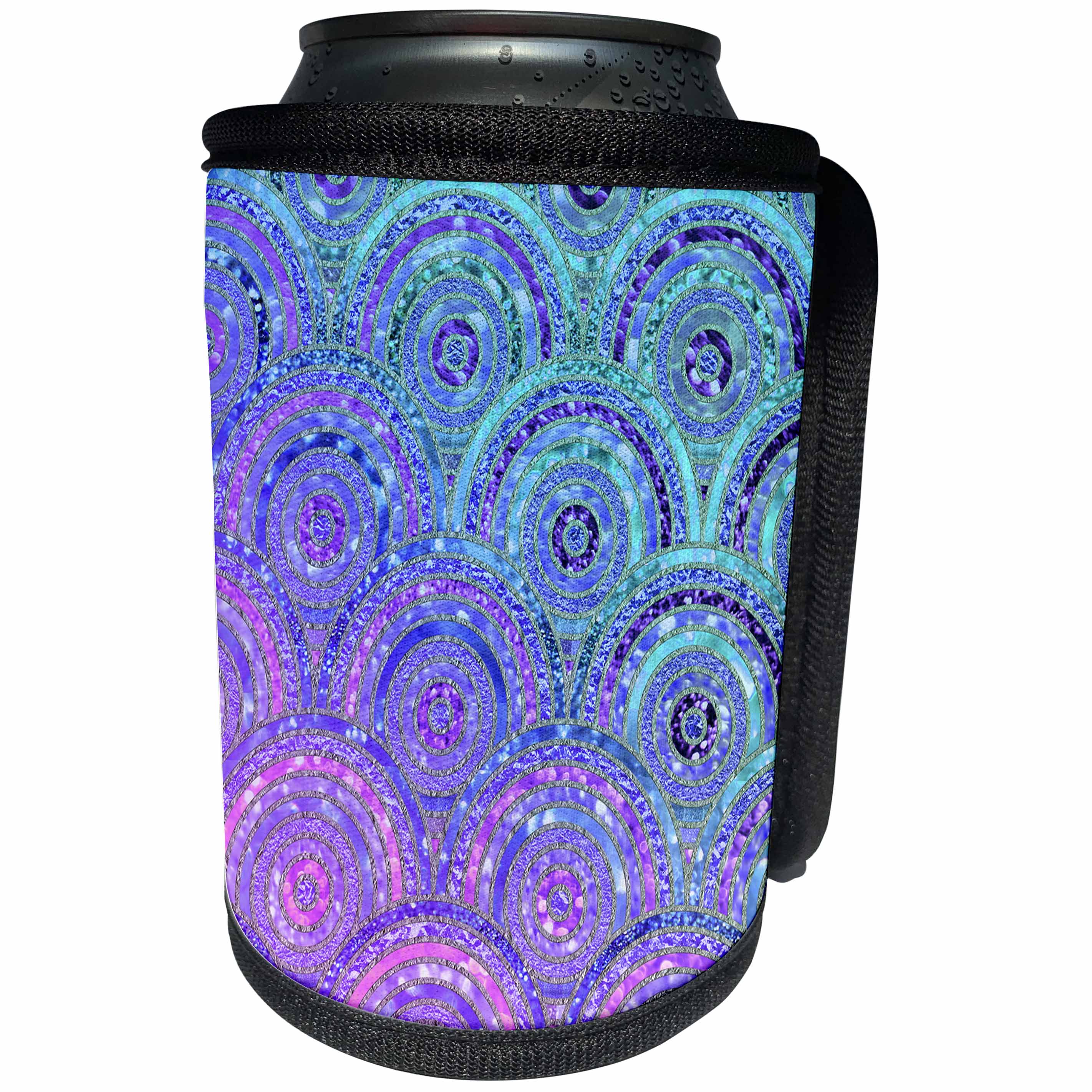 3dRose Uta Naumann Faux Glitter Pattern - Trendy Teal Purple Feminine Faux Glitter Dot Circle Pattern - Can Cooler Bottle Wrap (cc_268936)
