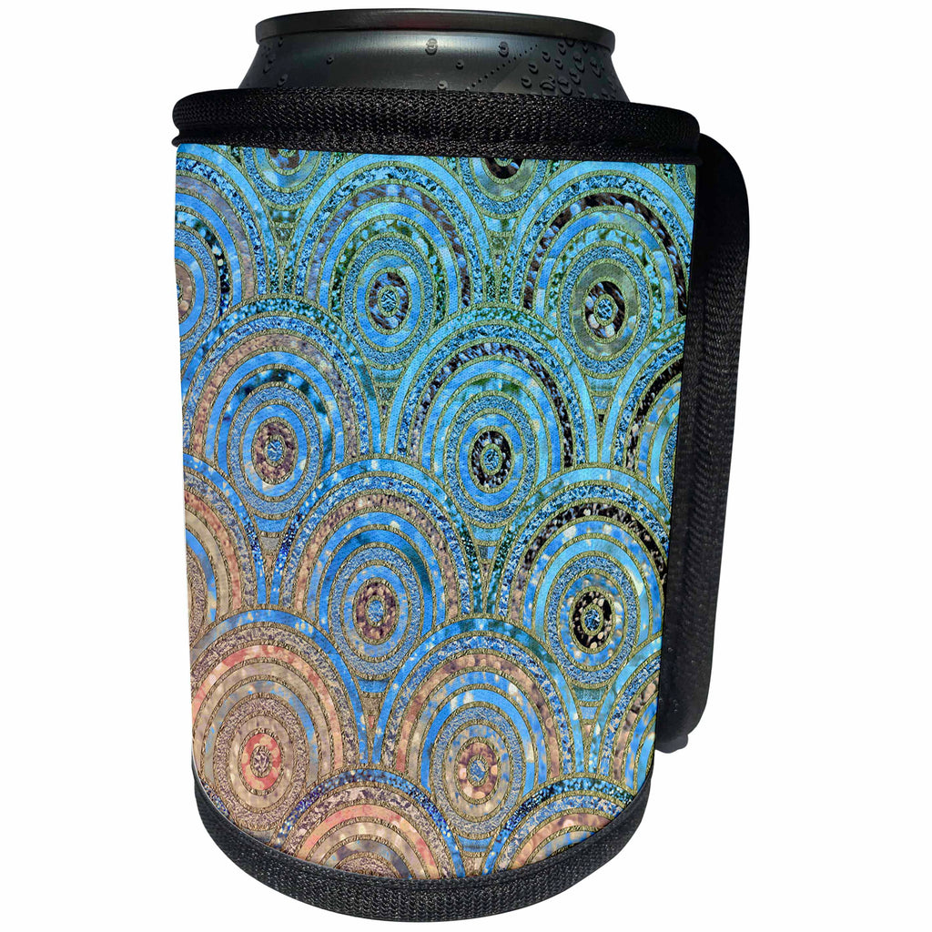 3dRose Uta Naumann Faux Glitter Pattern - Trendy Rosegold Blue Feminine Faux Glitter Dot Circle Pattern - Can Cooler Bottle Wrap (cc_268937)