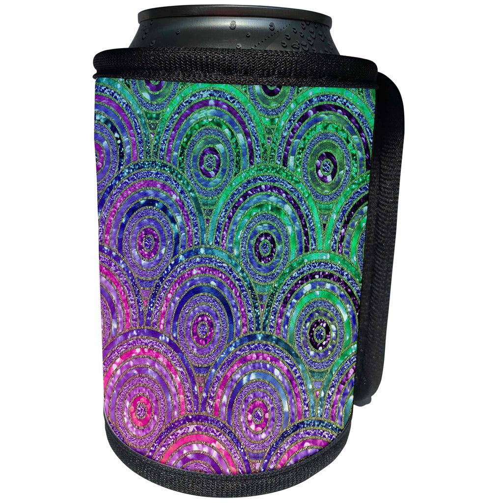 3dRose Uta Naumann Faux Glitter Pattern - Trendy Purple Green Feminine Faux Glitter Dot Circle Pattern - Can Cooler Bottle Wrap (cc_268939)