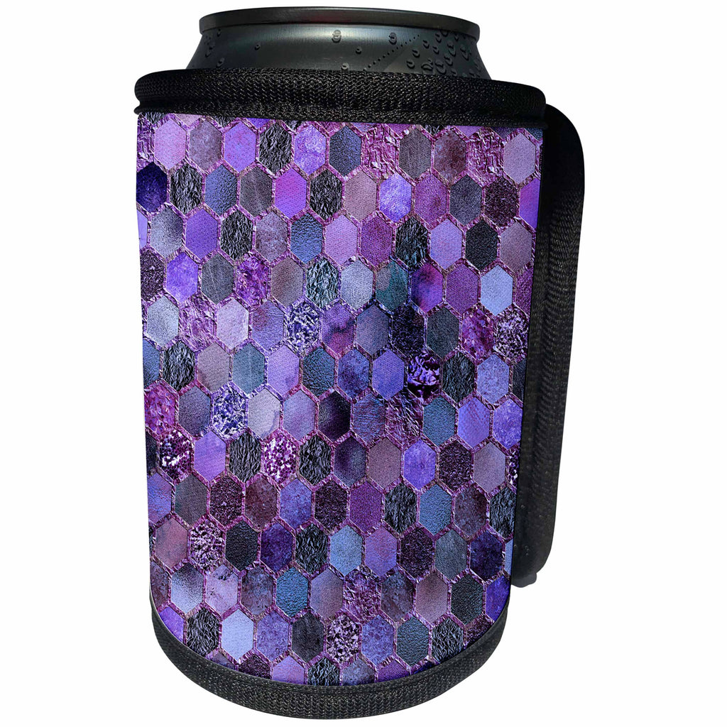 3dRose Uta Naumann Faux Glitter Pattern - Trendy Purple Feminine Faux Glitter Honeycomb Hexagon Pattern - Can Cooler Bottle Wrap (cc_268940)