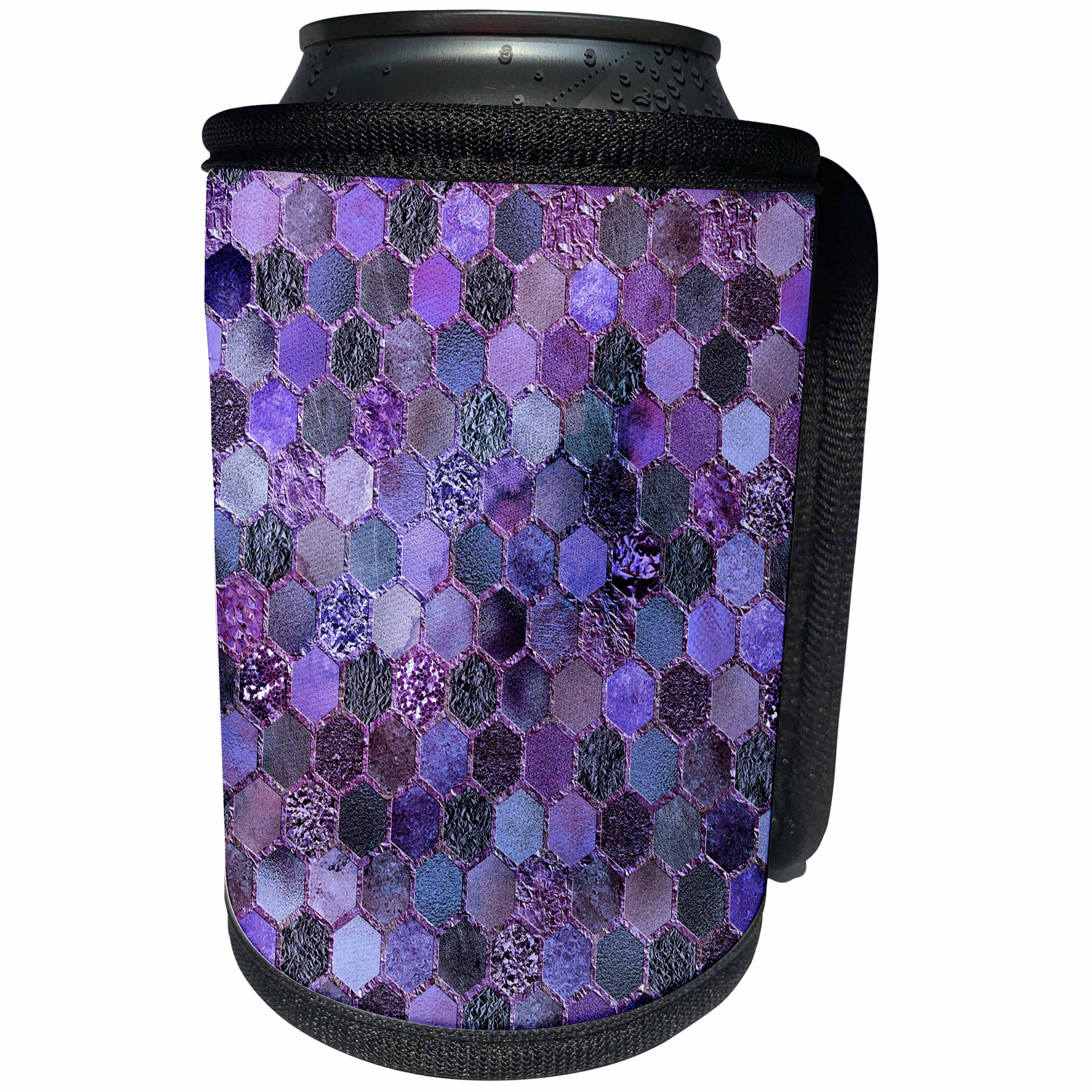 3dRose Uta Naumann Faux Glitter Pattern - Trendy Purple Feminine Faux Glitter Honeycomb Hexagon Pattern - Can Cooler Bottle Wrap (cc_268940)