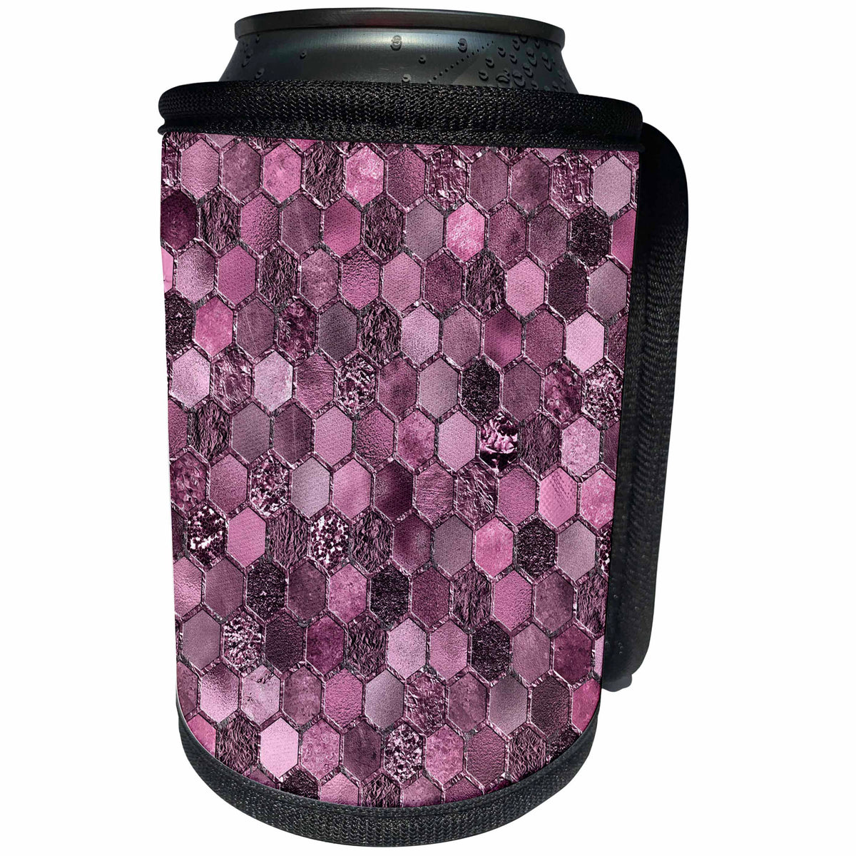 3dRose Uta Naumann Faux Glitter Pattern - Trendy Pink Feminine Faux Glitter Honeycomb Hexagon Pattern - Can Cooler Bottle Wrap (cc_268941)