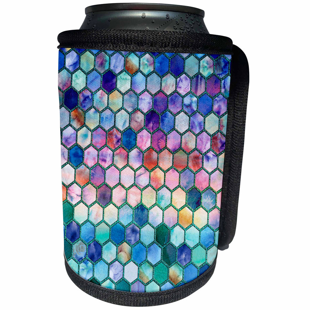3dRose Uta Naumann Faux Glitter Pattern - Trendy Colorful Feminine Faux Glitter Honeycomb Hexagon Pattern - Can Cooler Bottle Wrap (cc_268942)