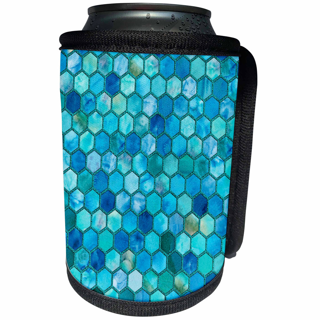 3dRose Uta Naumann Faux Glitter Pattern - Trendy Teal Feminine Faux Glitter Honeycomb Hexagon Pattern - Can Cooler Bottle Wrap (cc_268946)