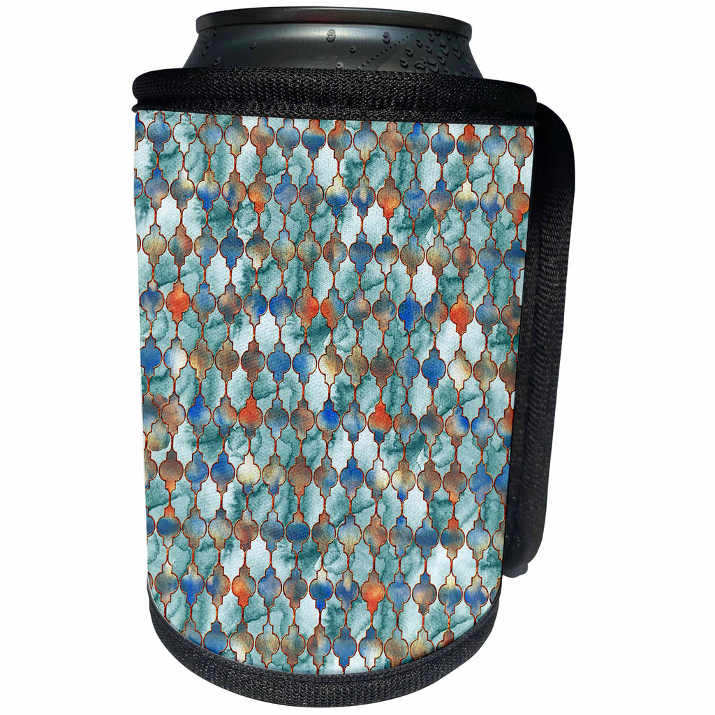 3dRose Uta Naumann Faux Glitter Pattern - Luxury Trendy Grey Colorful Moroccan Arabic Quatrefoil Tile Pattern - Can Cooler Bottle Wrap (cc_268953)