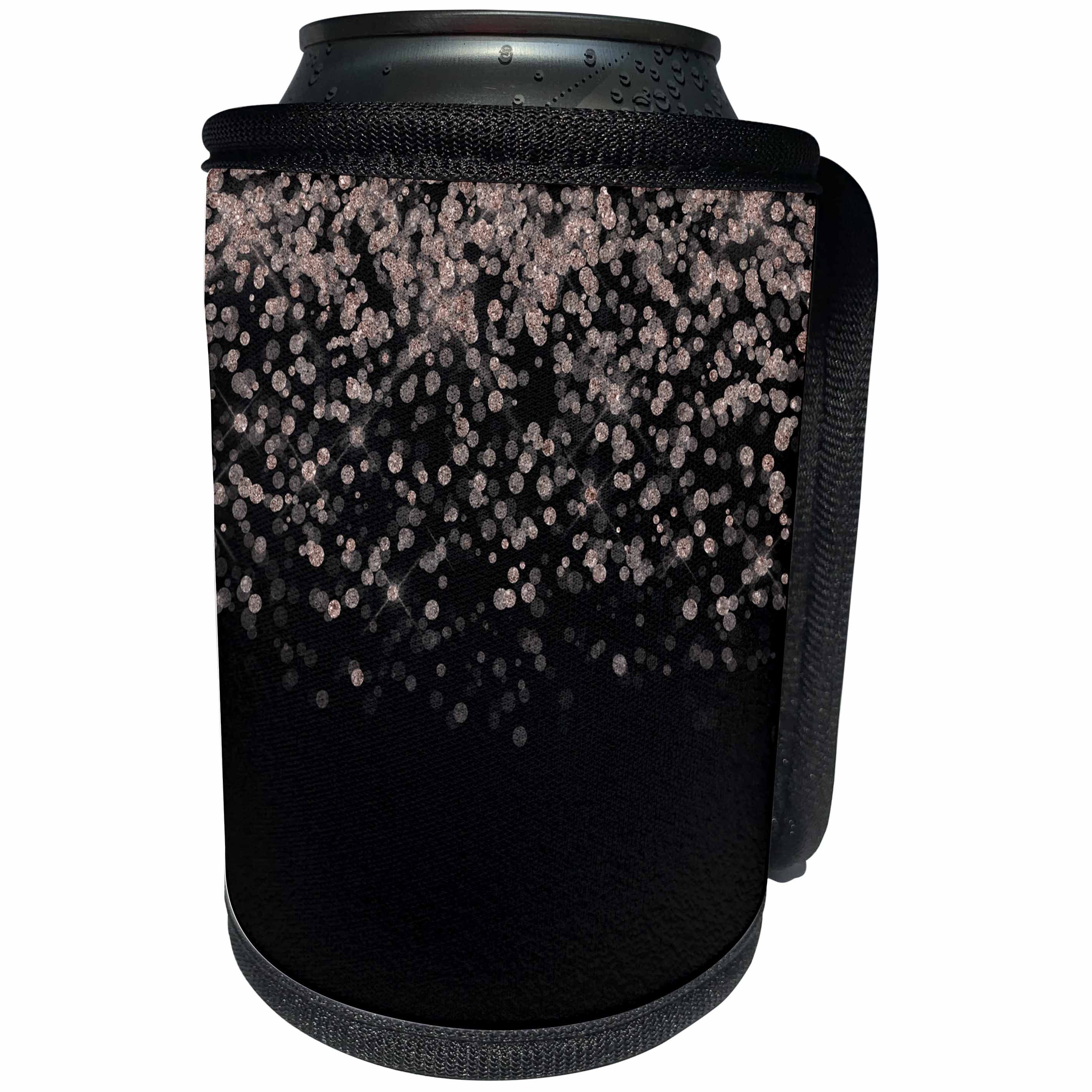 3dRose Uta Naumann Faux Glitter Pattern - Luxury Chic and Trendy Faux Rosegold Glitter Confetti Dots on Black - Can Cooler Bottle Wrap (cc_269031)