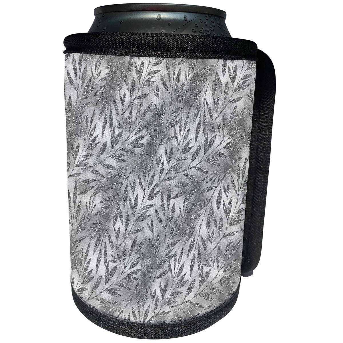 3dRose Uta Naumann Faux Glitter Pattern - Luxury Chic and Trendy Shiny Silver Metal Foliage and Flower Pattern - Can Cooler Bottle Wrap (cc_269035)