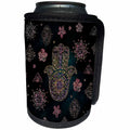 3dRose Uta Naumann Faux Glitter Pattern - Trendy Shiny Pink Indian Hand of Fatima-on Black Sparkle Glitter - Can Cooler Bottle Wrap (cc_269038)