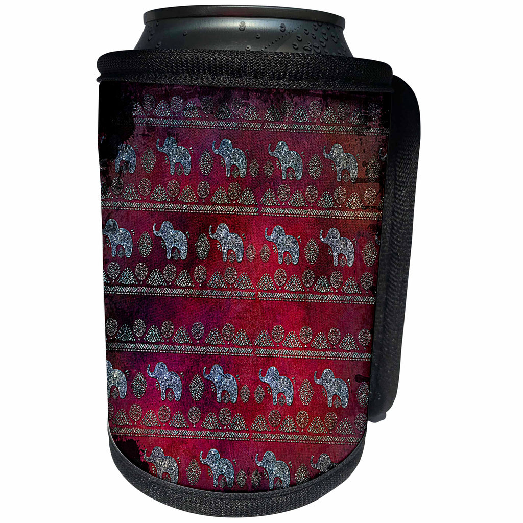 3dRose Uta Naumann Faux Glitter Pattern - Luxury Shiny Chic Animal Elephant Africa Safari Pattern on Red Metal - Can Cooler Bottle Wrap (cc_269040)