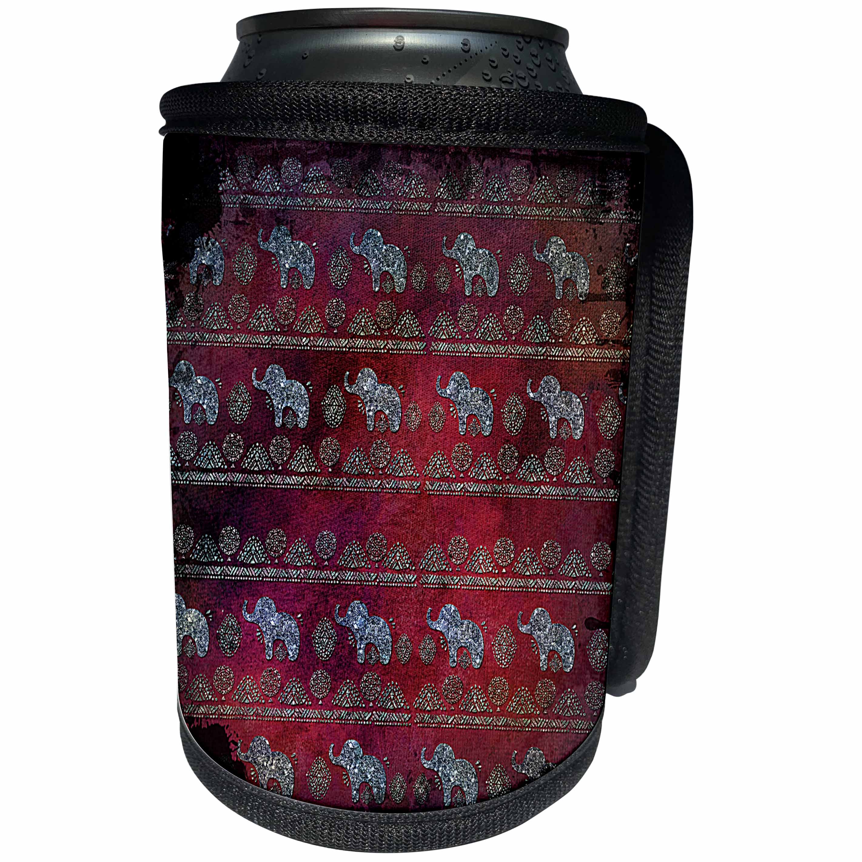 3dRose Uta Naumann Faux Glitter Pattern - Luxury Shiny Chic Animal Elephant Africa Safari Pattern on Red Metal - Can Cooler Bottle Wrap (cc_269040)