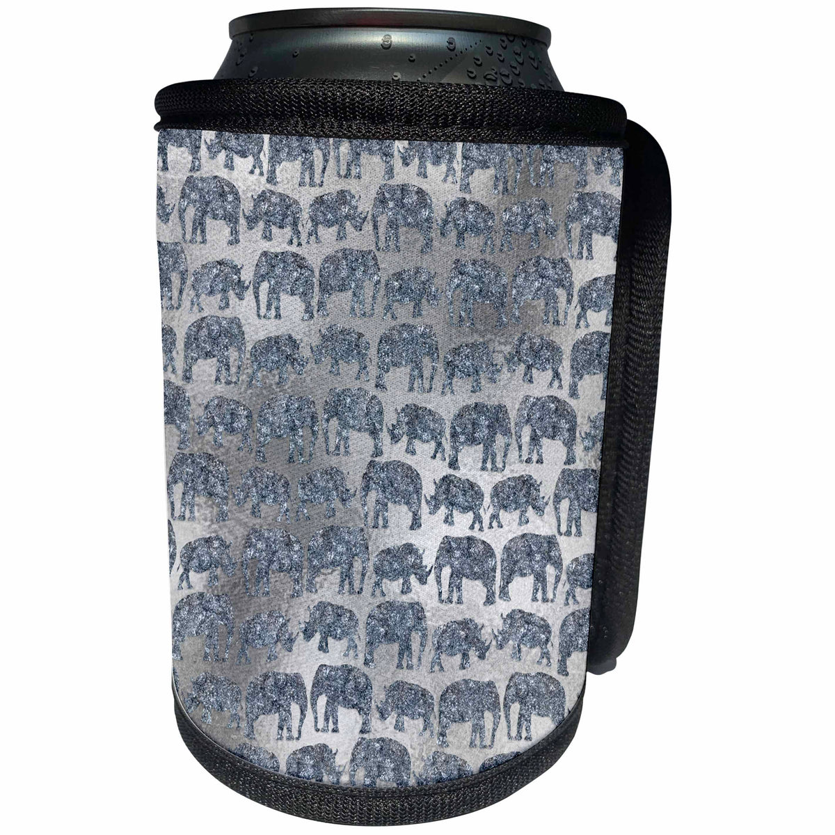 3dRose Uta Naumann Faux Glitter Pattern - Luxury Silver Shiny Chic Animal Elephant Africa Safari Pattern - Can Cooler Bottle Wrap (cc_269042)
