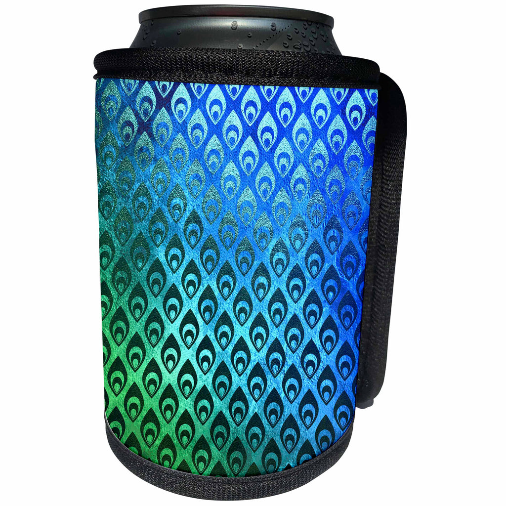 3dRose Uta Naumann Faux Glitter Pattern - Luxury Blue Green Peacock Feather Bird Animal Pattern - Can Cooler Bottle Wrap (cc_269044)