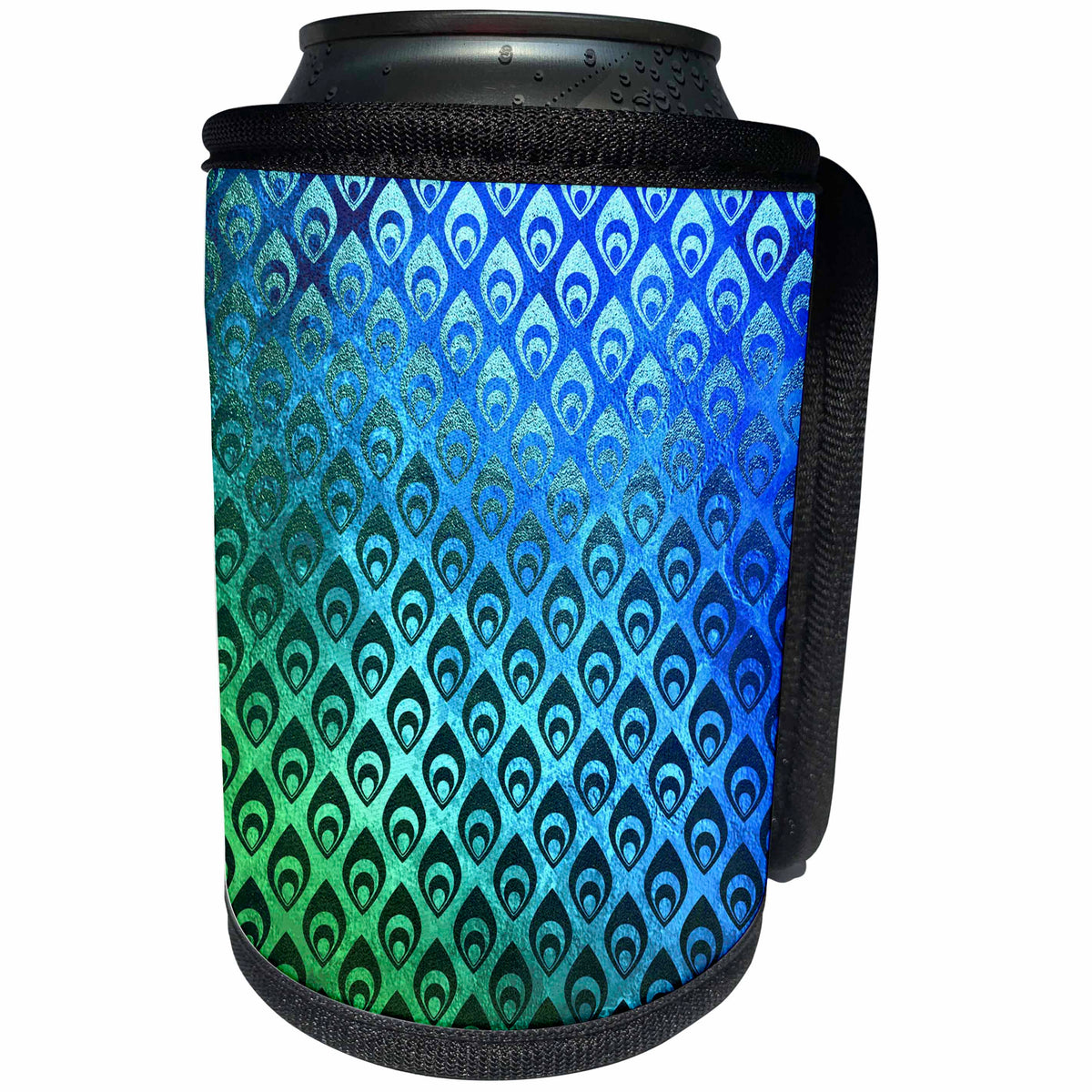 3dRose Uta Naumann Faux Glitter Pattern - Luxury Blue Green Peacock Feather Bird Animal Pattern - Can Cooler Bottle Wrap (cc_269044)