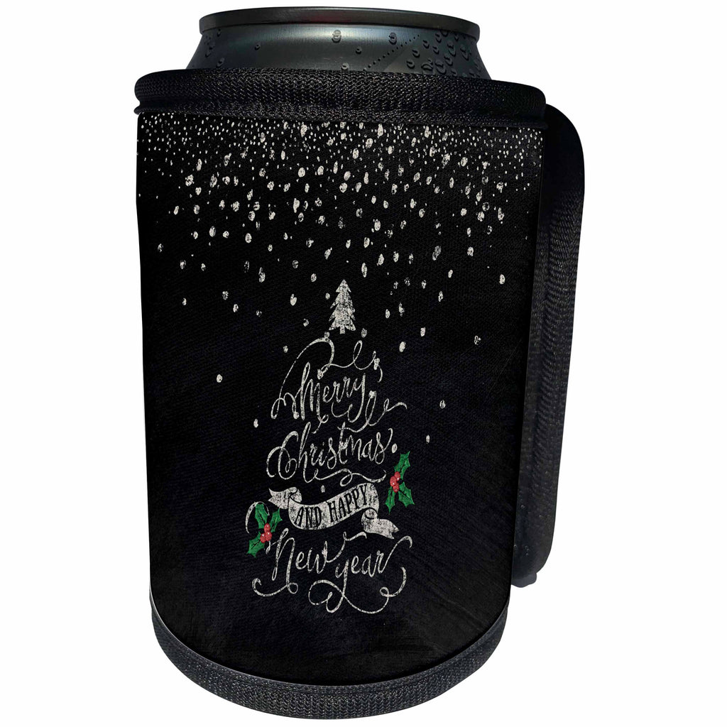 3dRose Uta Naumann Sayings and Typography - Merry Christmas-Typography Illustration on Grunge Chalkboard - Can Cooler Bottle Wrap (cc_269064)