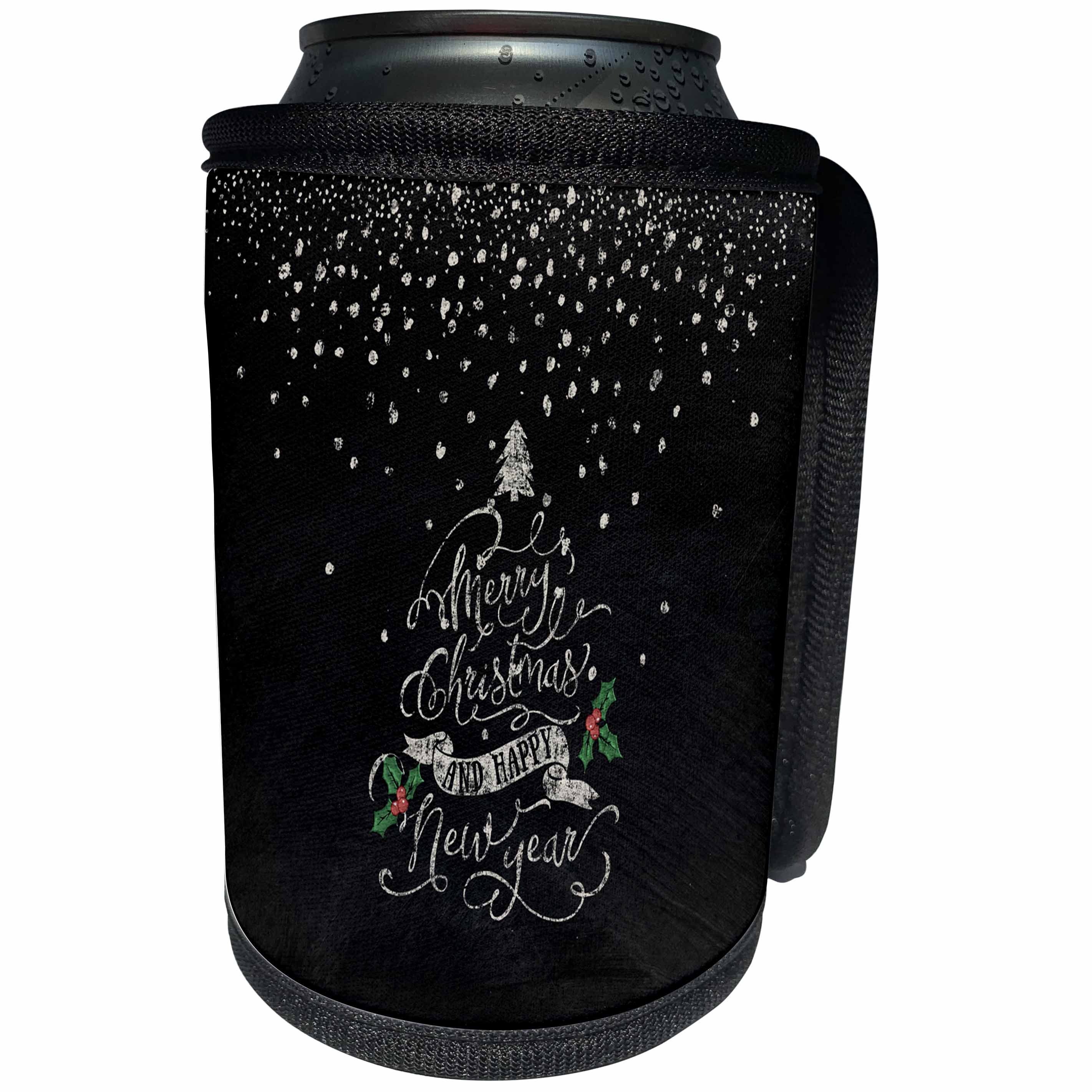 3dRose Uta Naumann Sayings and Typography - Merry Christmas-Typography Illustration on Grunge Chalkboard - Can Cooler Bottle Wrap (cc_269064)