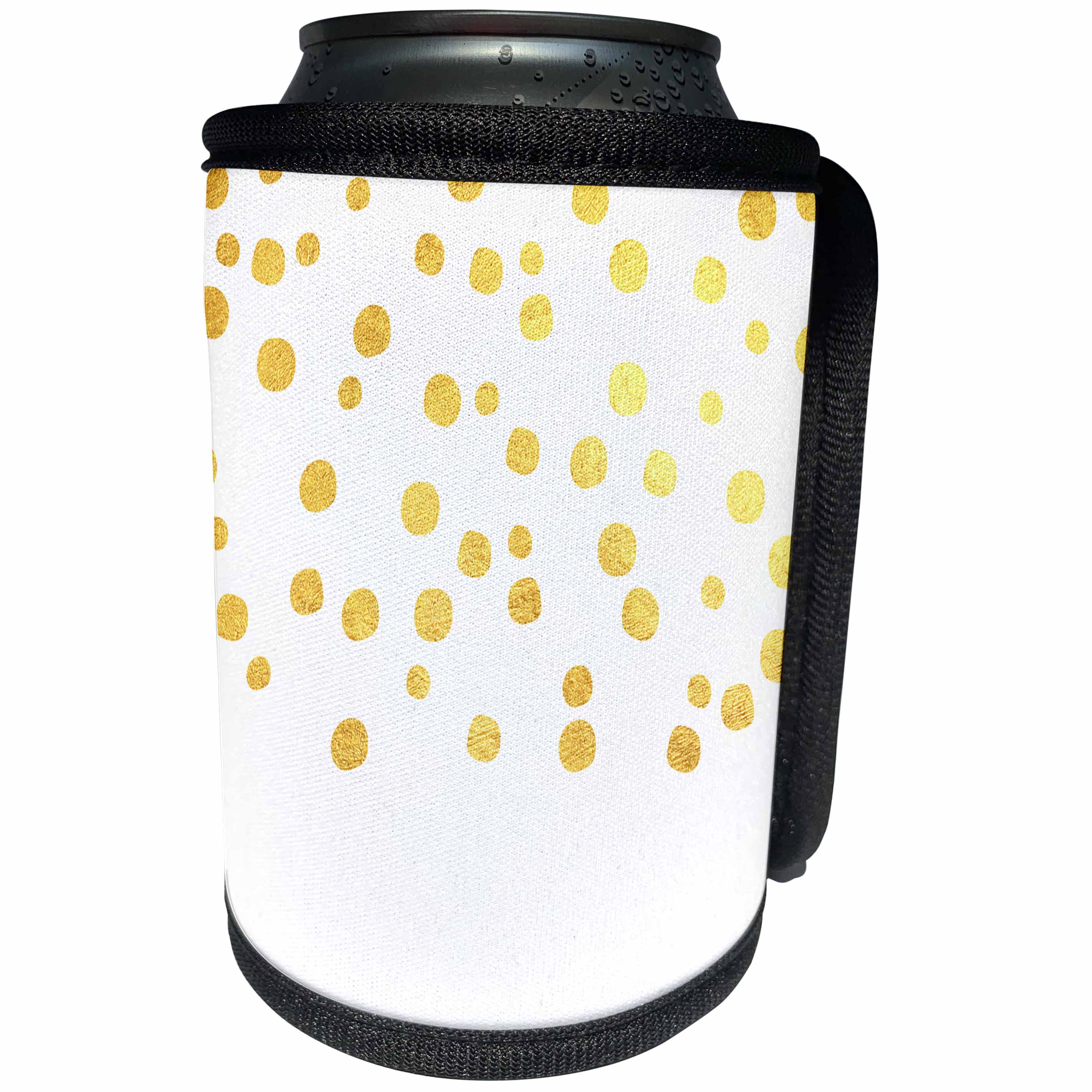 3dRose Uta Naumann Faux Glitter Pattern - Luxury Chic and Trendy Faux Gold Large Glitter Confetti Dots on White - Can Cooler Bottle Wrap (cc_269065)