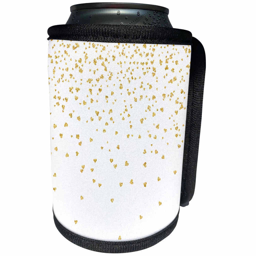 3dRose Uta Naumann Faux Glitter Pattern - Luxury Chic and Trendy Faux Gold Glitter Confetti Hearts on White - Can Cooler Bottle Wrap (cc_269070)