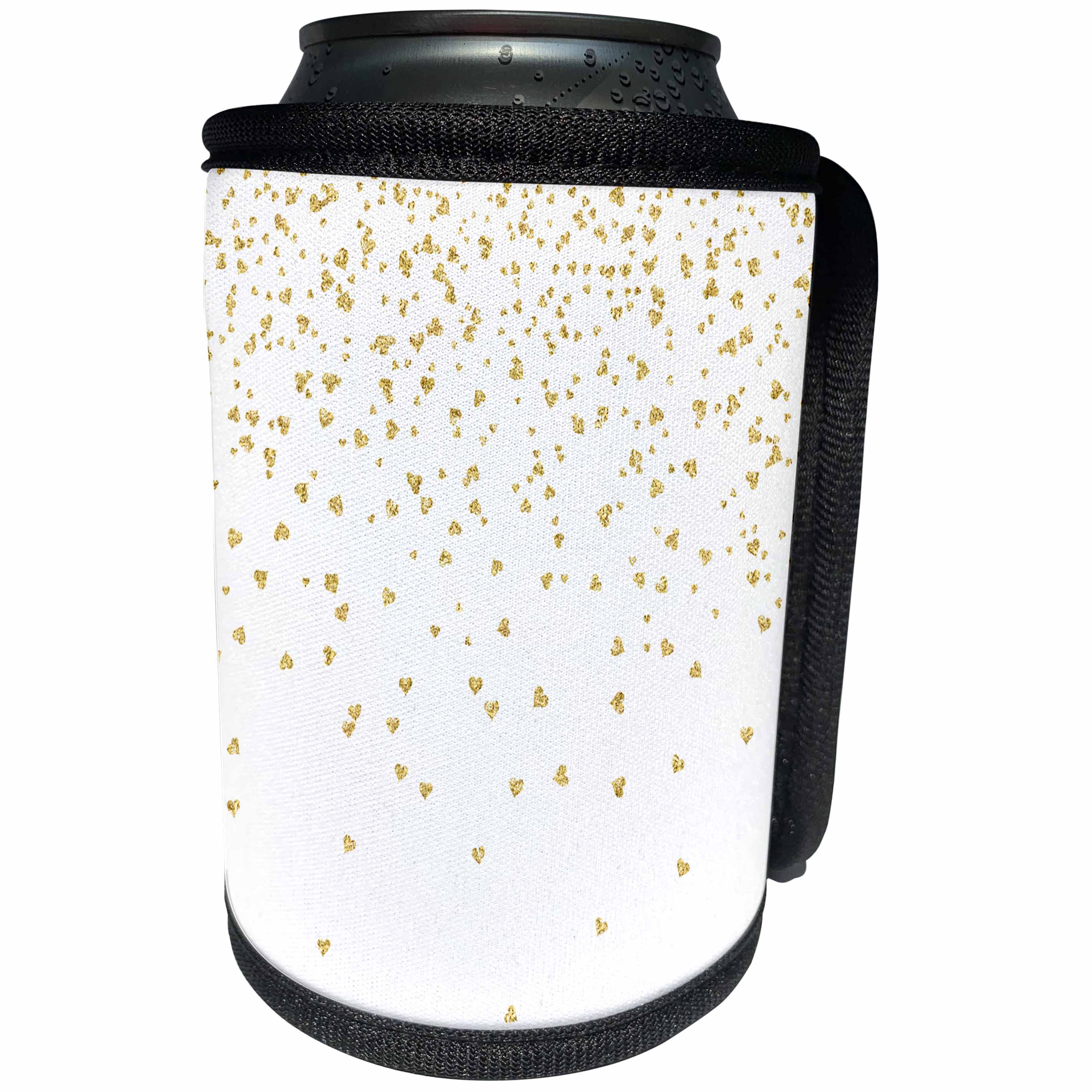 3dRose Uta Naumann Faux Glitter Pattern - Luxury Chic and Trendy Faux Gold Glitter Confetti Hearts on White - Can Cooler Bottle Wrap (cc_269070)