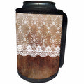 3dRose Uta Naumann Vintage Lace Collection - White Floral Lace on Brown Old Grunge Vintage Paper - Can Cooler Bottle Wrap (cc_269075)