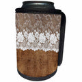 3dRose Uta Naumann Vintage Lace Collection - White Floral Lace on Brown Grunge Vintage Burlap - Can Cooler Bottle Wrap (cc_269076)