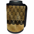 3dRose Uta Naumann Vintage Lace Collection - Black Elegant Floral Lace on Luxury Chic Gold Metal Background - Can Cooler Bottle Wrap (cc_269077)