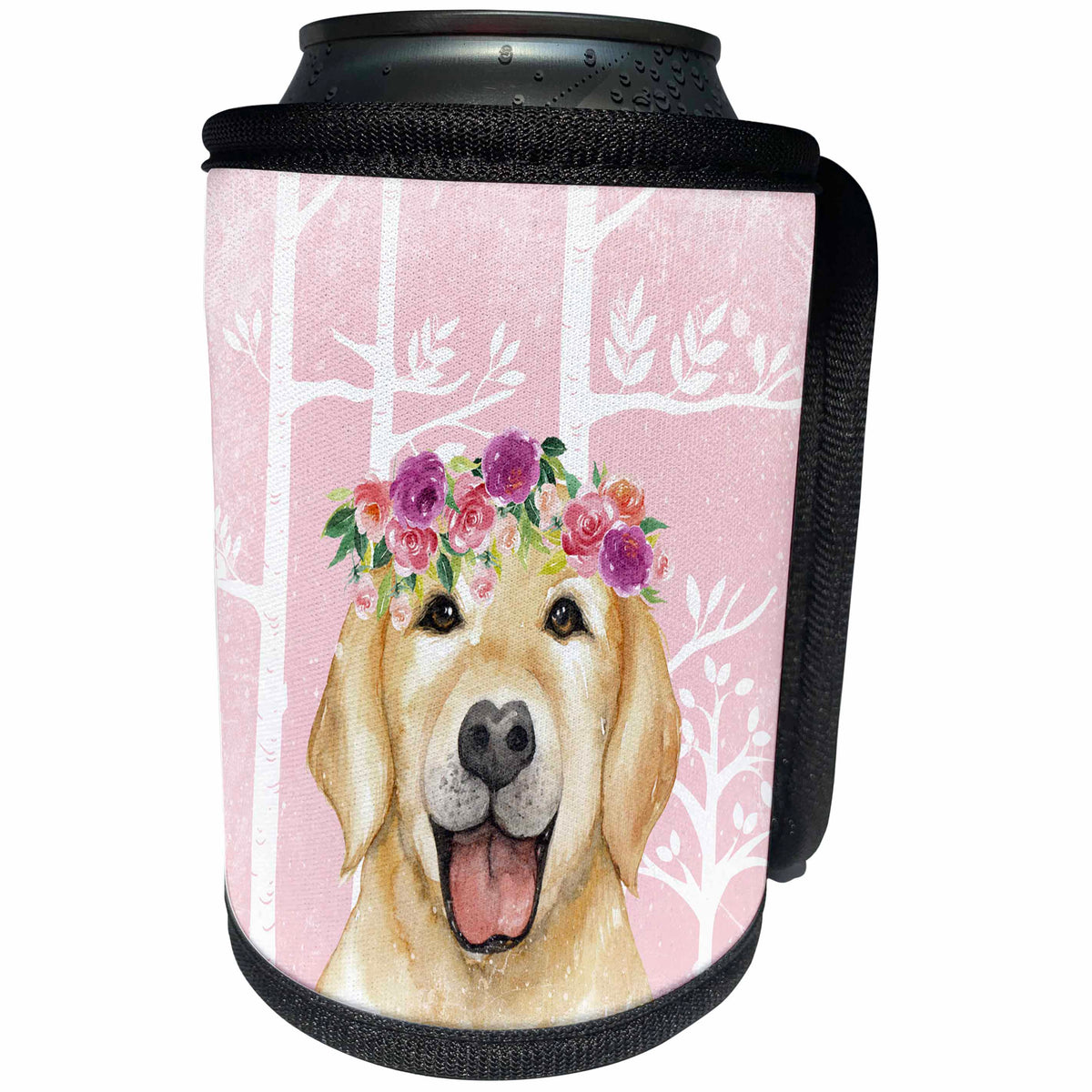 3dRose Uta Naumann Watercolor Illustration Animal - Lovely Animal Deer with Flowers Illustration in Blue Forest - Can Cooler Bottle Wrap (cc_269079)