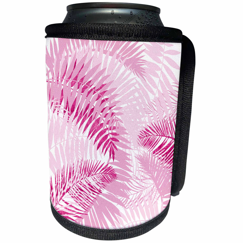 3dRose Uta Naumann Pattern - Chic Aloha-Pink and Gold Foliage Palm Leaves Jungle Tropical Pattern - Can Cooler Bottle Wrap (cc_269080)