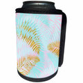 3dRose Uta Naumann Pattern - Aloha-Teal Pink and Gold Foliage Palm Leaves Jungle Tropical Pattern - Can Cooler Bottle Wrap (cc_269082)