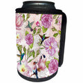 3dRose Uta Naumann Pattern - Victorian Vintage Pink Flower Hummingbird Pattern - Can Cooler Bottle Wrap (cc_269084)